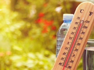درجه و بطری آب و لیوان آب